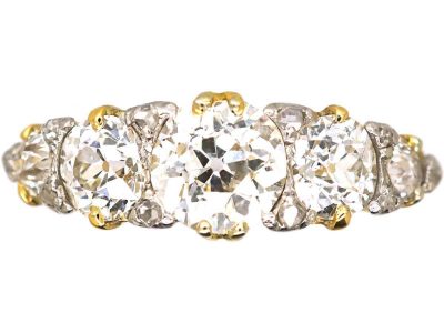 Victorian 18ct Gold, Five Stone Diamond Carved Half Hoop Ring