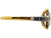 装饰艺术时期 18K 金铂金钻石蓝宝石方形戒指