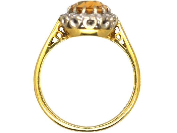 世纪中期18K 金托帕石钻石椭圆形簇镶戒指