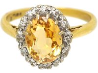世纪中期18K 金托帕石钻石椭圆形簇镶戒指