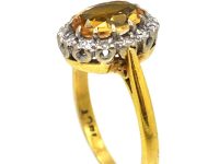 世纪中期18K 金托帕石钻石椭圆形簇镶戒指