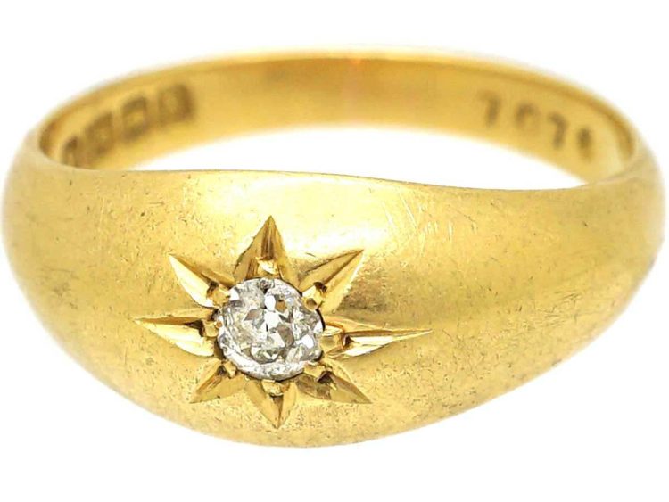 Early 20th Century 18ct Gold, Single Stone Diamond Gypsy Ring