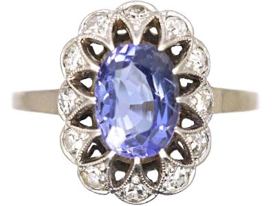 Early 20th Century 14ct White Gold Sapphire & Diamond Set Claw Ring