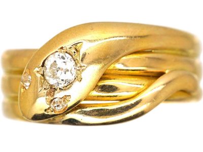 Victorian 18ct Gold Snake Ring set with a Diamond With Diamond Eyes