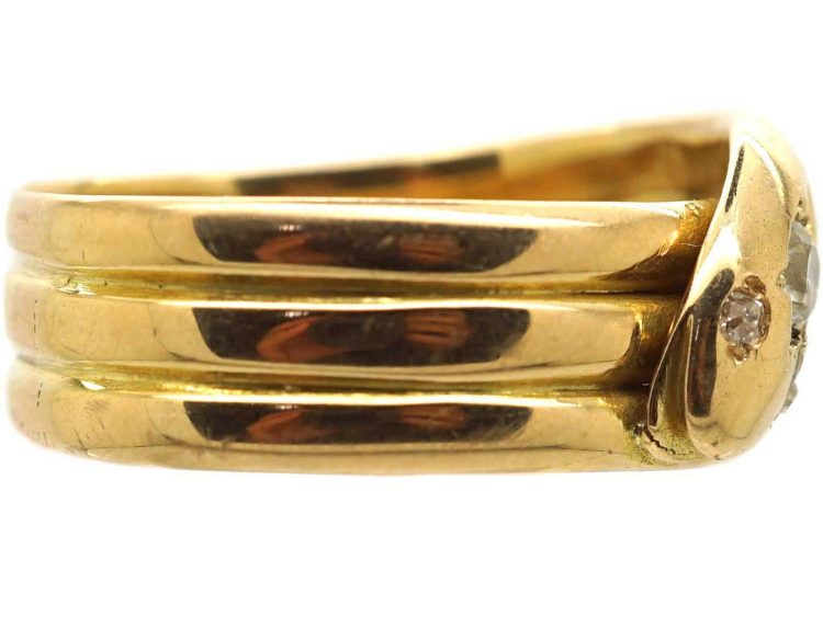 维多利亚时代 18K 金钻石蛇形戒指，钻石蛇眼
