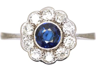 Edwardian 18ct White Gold, Sapphire & Diamond Daisy Cluster Ring