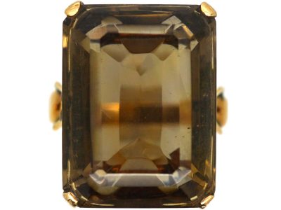 1960s 14ct Gold Ring set with a Large Rectangular Cut Smoky Quartz
