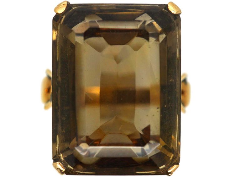 1960s 14ct Gold Ring set with a Large Rectangular Cut Smoky Quartz