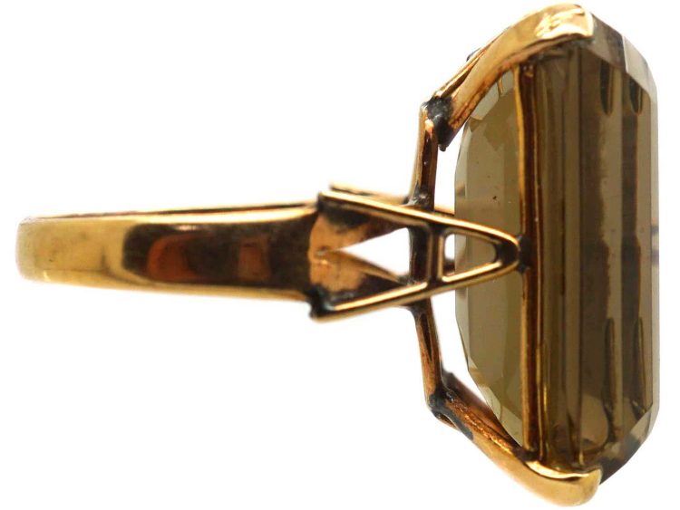 1960年代 14K 金长方形切工茶晶戒指