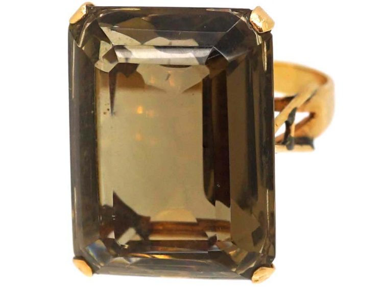 1960年代 14K 金长方形切工茶晶戒指