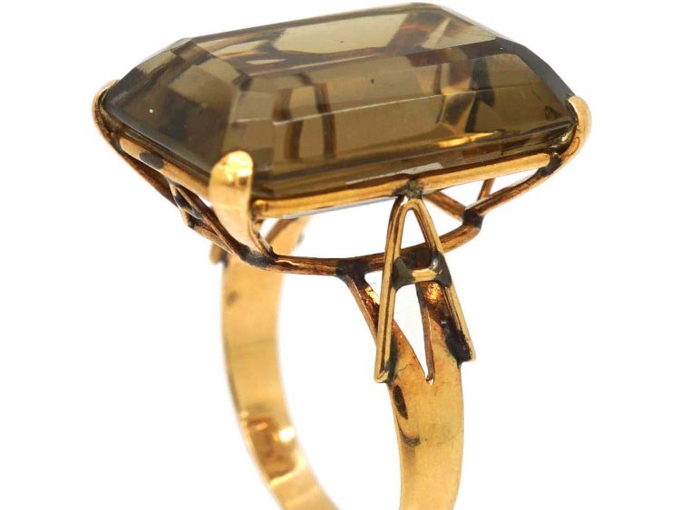 1960年代 14K 金长方形切工茶晶戒指