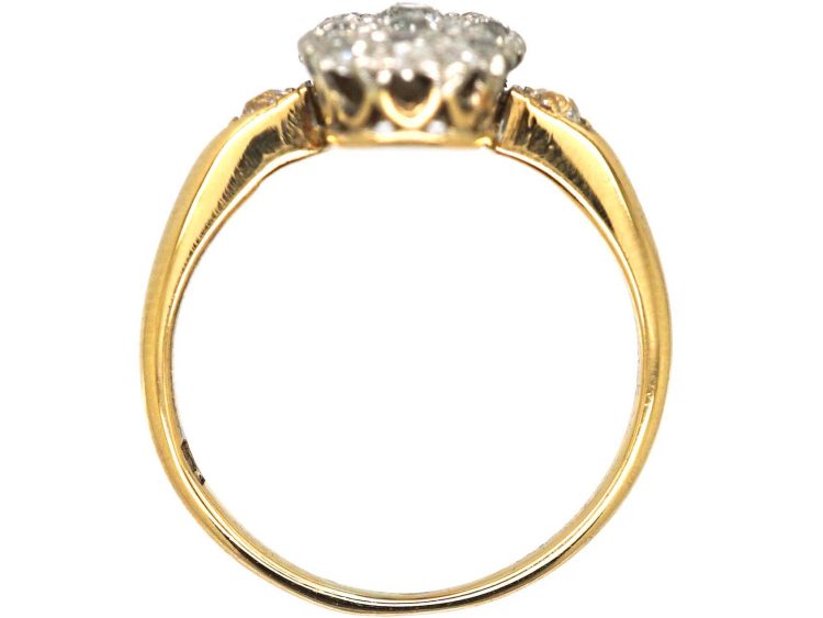 Edwardian 18ct Gold & Platinum Diamond Long Oval Cluster Ring