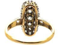Edwardian 18ct Gold & Platinum Diamond Long Oval Cluster Ring