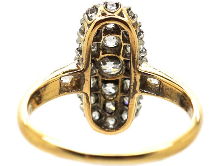 Edwardian 18ct Gold & Platinum Diamond Long Oval Cluster Ring
