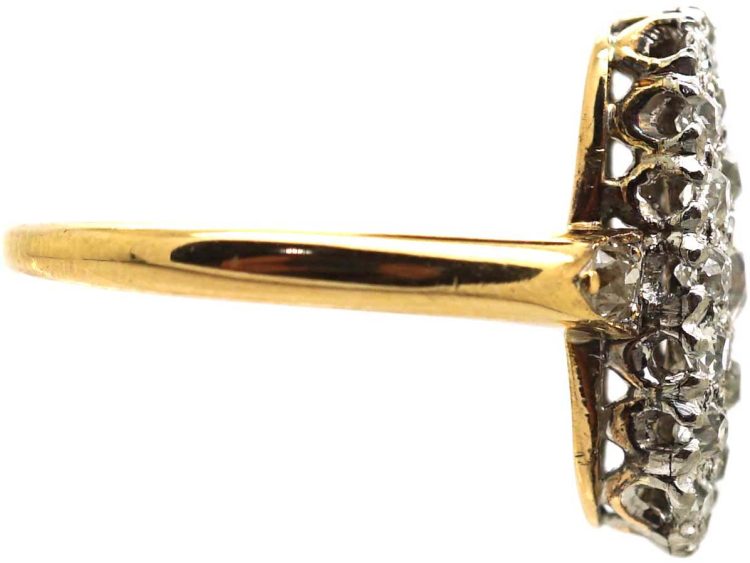 Edwardian 18ct Gold & Platinum Diamond Long Oval Cluster Ring