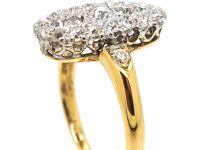 Edwardian 18ct Gold & Platinum Diamond Long Oval Cluster Ring