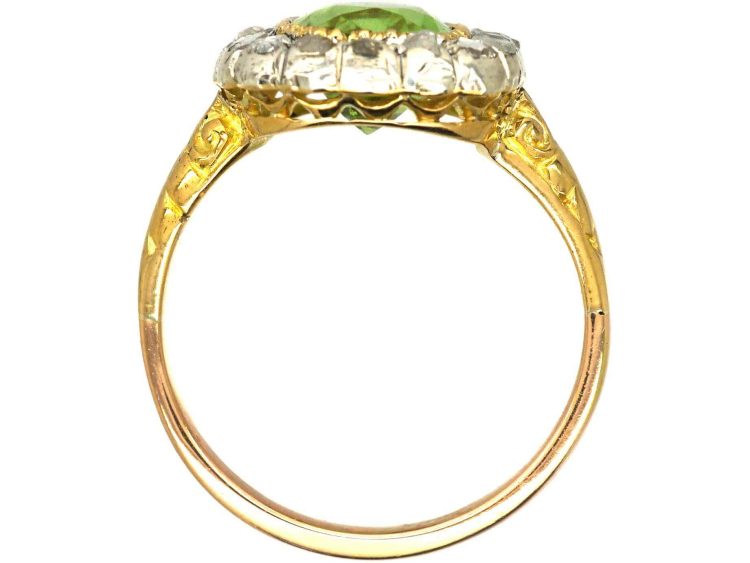 维多利亚时代18K 金橄榄石玫瑰式切工钻石戒指