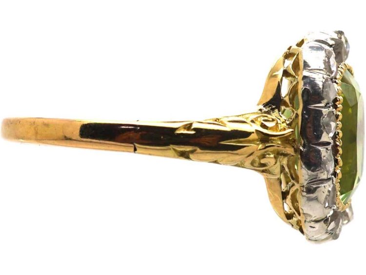维多利亚时代18K 金橄榄石玫瑰式切工钻石戒指