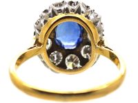 20世纪早期18K 金蓝宝石钻石椭圆形簇镶戒指