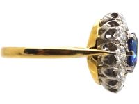 20世纪早期18K 金蓝宝石钻石椭圆形簇镶戒指