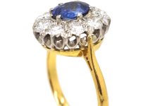 20世纪早期18K 金蓝宝石钻石椭圆形簇镶戒指