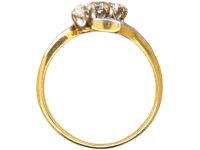 Edwardian 18ct Gold & Platinum Three Stone Crossover Ring with Diamond Set Shoulders