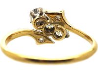 Edwardian 18ct Gold & Platinum Three Stone Crossover Ring with Diamond Set Shoulders
