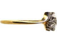 Edwardian 18ct Gold & Platinum Three Stone Crossover Ring with Diamond Set Shoulders