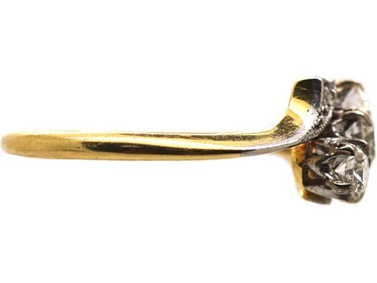 Edwardian 18ct Gold & Platinum Three Stone Crossover Ring with Diamond Set Shoulders
