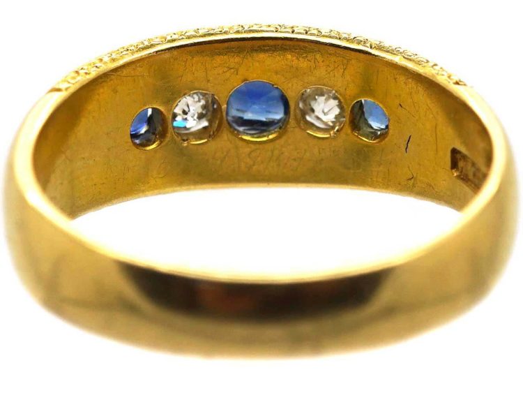 维多利亚时代船形蓝宝石钻石18K 金戒指