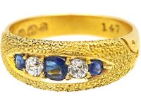 维多利亚时代船形蓝宝石钻石18K 金戒指