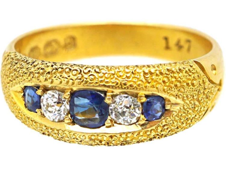 维多利亚时代船形蓝宝石钻石18K 金戒指