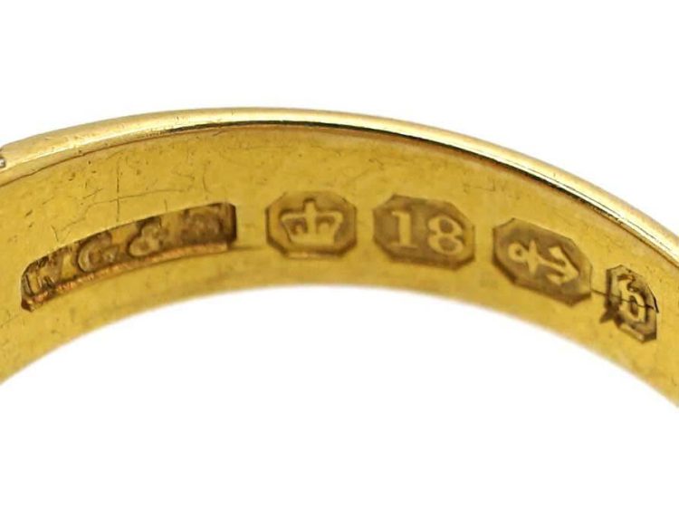 维多利亚时代船形蓝宝石钻石18K 金戒指