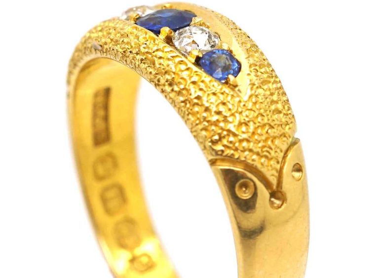 维多利亚时代船形蓝宝石钻石18K 金戒指