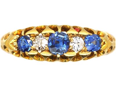Edwardian 18ct Gold Five Stone Sapphire & Diamond Ring
