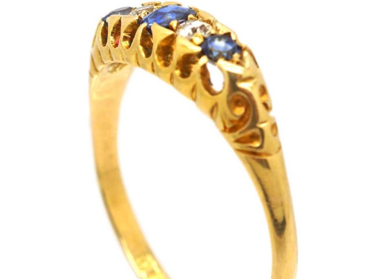 爱德华时代18K 金五石蓝宝石钻石戒指