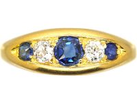 爱德华时代 18K 金蓝宝石钻石船形戒指