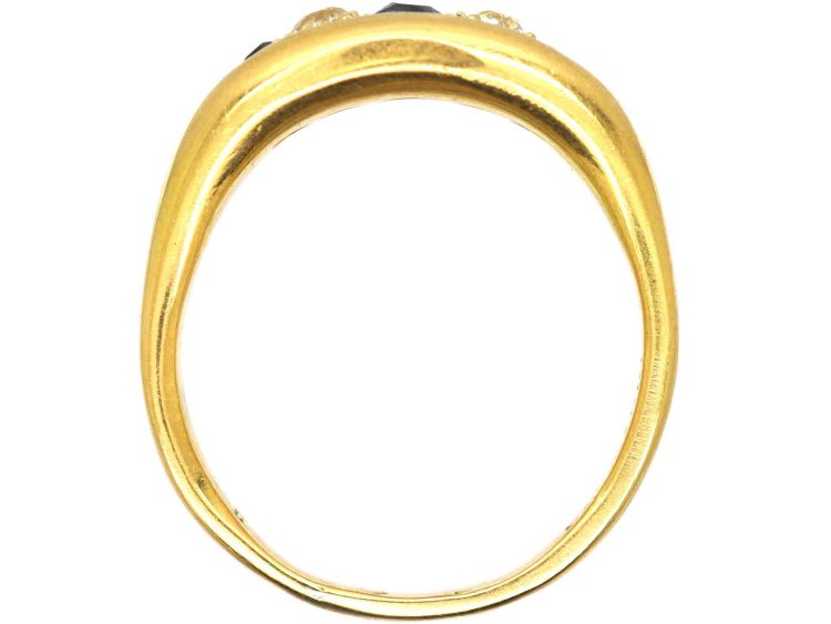 爱德华时代 18K 金蓝宝石钻石船形戒指