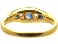 爱德华时代 18K 金蓝宝石钻石船形戒指