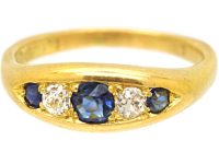 爱德华时代 18K 金蓝宝石钻石船形戒指