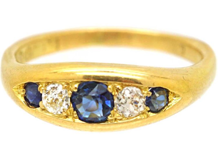 爱德华时代 18K 金蓝宝石钻石船形戒指