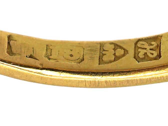 爱德华时代 18K 金蓝宝石钻石船形戒指