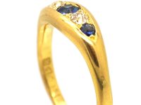 爱德华时代 18K 金蓝宝石钻石船形戒指