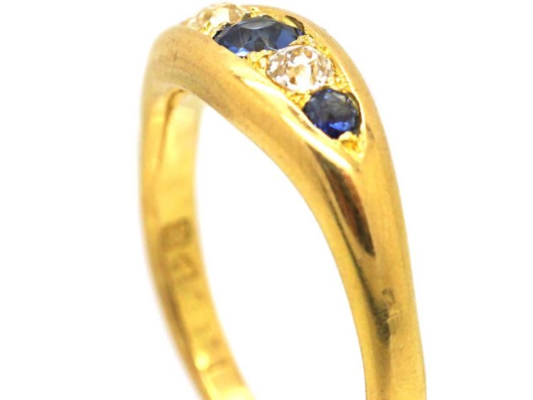 爱德华时代 18K 金蓝宝石钻石船形戒指