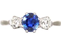 Early 20th Century Platinum Sapphire & Diamond Three Stone Ring