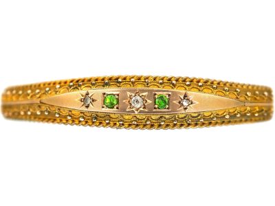 Edwardian 9ct Gold Bangle set with Green Garnets & Diamonds