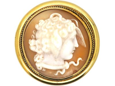 Victorian 15ct Gold Shell Cameo Brooch of Medusa