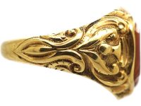维多利亚时代 18K 金盾形红玉髓印章戒指
