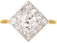 装饰艺术时期18K 金铂金菱形钻石戒指