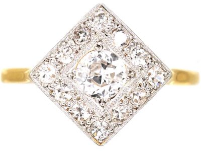 Art Deco 18ct Gold & Platinum Diamond Shaped Ring set with Diamonds